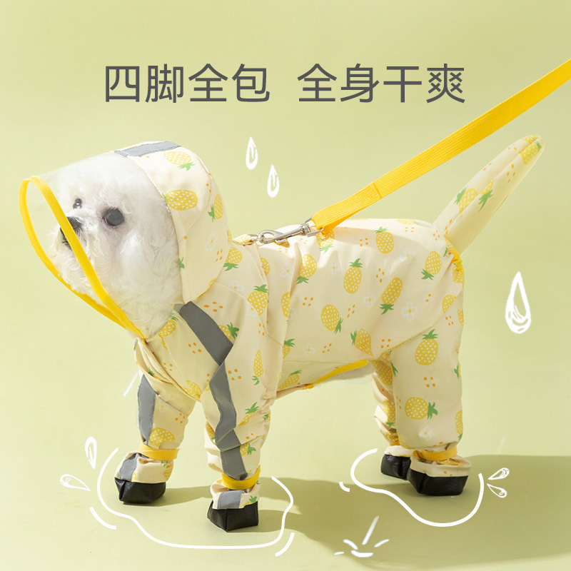 Dog Four-Legged Raincoat with Leash, Full-Body Coverage, Waterproof Pet Cape for Small to Medium-Sized Dogs and Cats