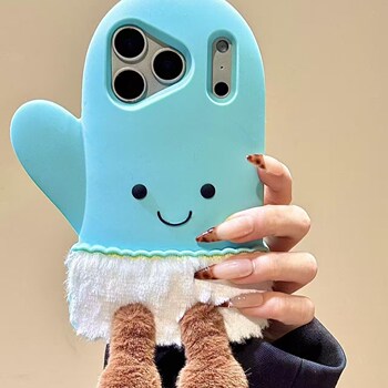 Fun and cute three-dimensional blue gloves for small feet, suitable for iphone17promax mobile phone case 15 new 17pro13 creative all-inclusive anti-fall 16pro super good-looking 17 protective cover