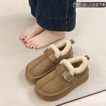 Thick-Soled Height-Increasing Plush Birkenstock-Style Women's Shoes 2025 New Winter Slip-On Warm Furry Snow Boots Cotton Shoes Size 34