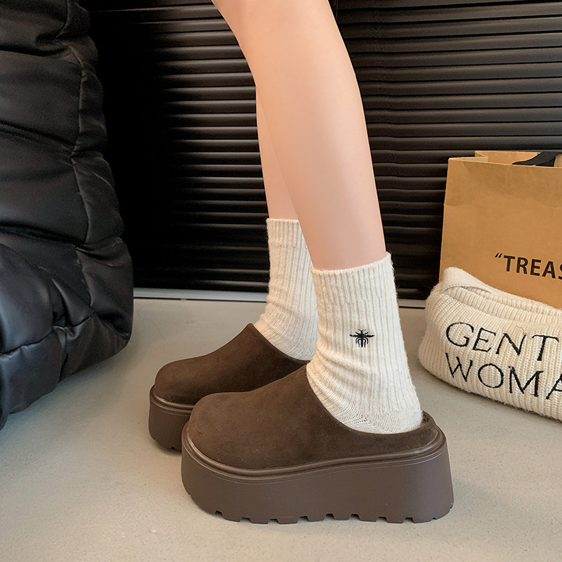 Thick-Soled Height-Increasing Birkenstock Shoes with Fleece Lining, Closed-Toe Slip-On Slippers for Women, 2025 New Autumn and Winter Model, Slip-On Birkenstock Cotton Shoes