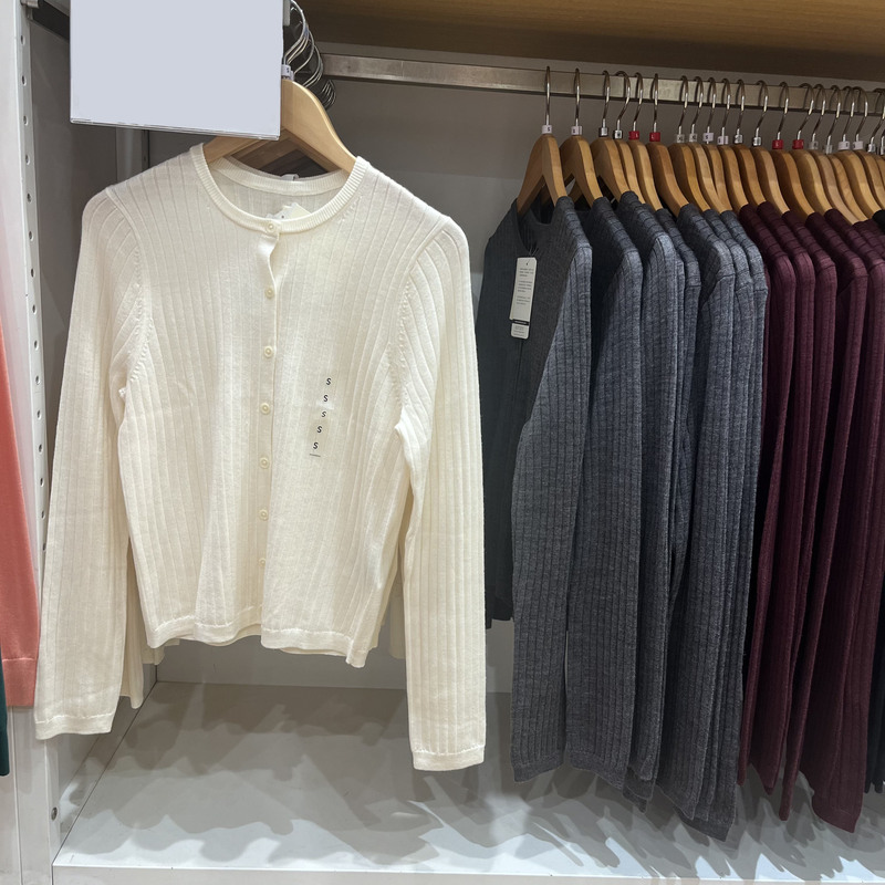 Japanese-Style Women's Fine-Spun Merino Wool Ribbed Round-Neck Knit Short Cardigan 2025 Autumn New Model 478336