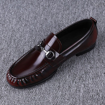 Leather mens shoes 2022 new all-match bright leather peas shoes mens slip-on fashion round toe casual leather shoes loafers