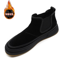High-top mens shoes 2022 winter new matte leather shoes plus velvet warm two cotton shoes fashion slip-on casual shoes men