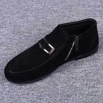 2022 autumn and winter new high-top shoes mens suede matte leather casual shoes fashion sleeve zipper genuine leather trendy shoes