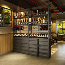 Industrial style wine rack floor-standing restaurant bar wrought iron wine cabinet winery rack display beer display cabinet with lights