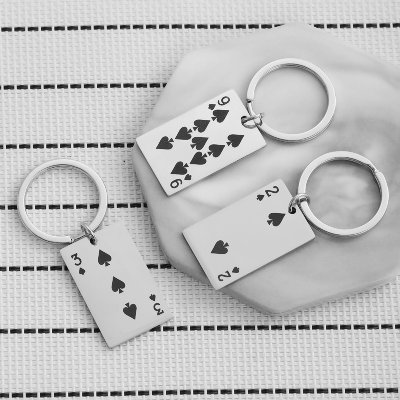 Creative Stainless Steel Playing Card Pendant Ace of Spades to King of Spades Stainless Steel Keychain Backpack Personalized Pendant