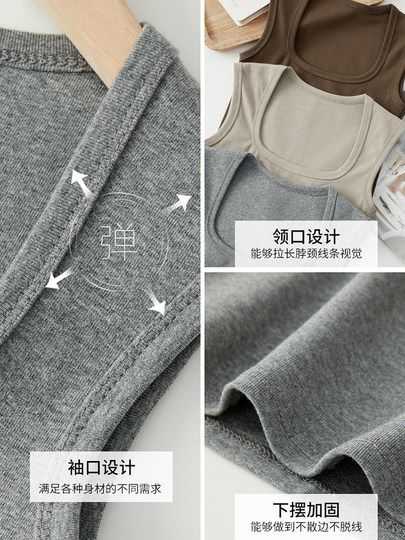 灰色吊带背心女内搭2025新款夏季棉外穿遮副乳工字宽肩带打底方领