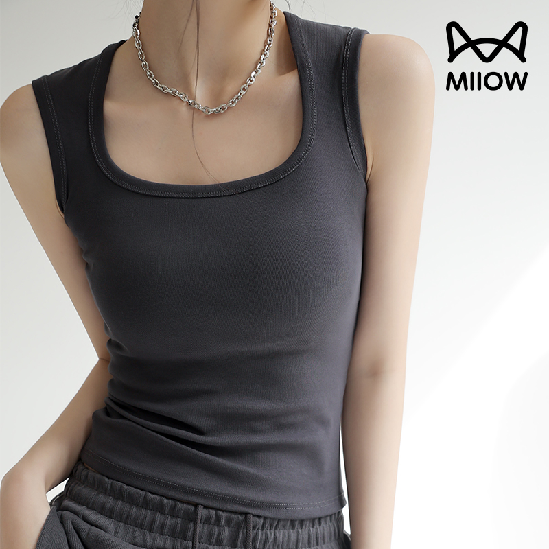 女性用グレーキャミソール 2025年夏新作 コットンアウター サイドバストカバー I字型ワイドショルダーストラップ スクエアカラー