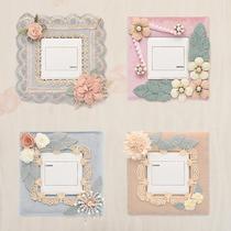 Creative switch stickers high-end decoration ugly-covering snap-on adhesive-free washable fabric lace switch frame cover type 86