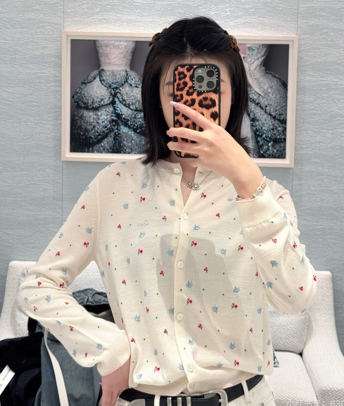 Fanyinjia Pastoral Style Colorful Floral Embroidered Knitted Cardigan Women's Round Neck Sweater Jacket High-End Top