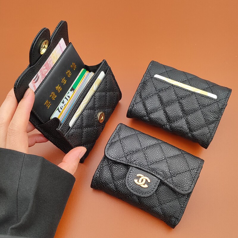 Genuine Leather Caviar Coin Purse Card Holder for Women 2026 New Model Compact Document Organizer with a Luxurious Feel Leather Wallet