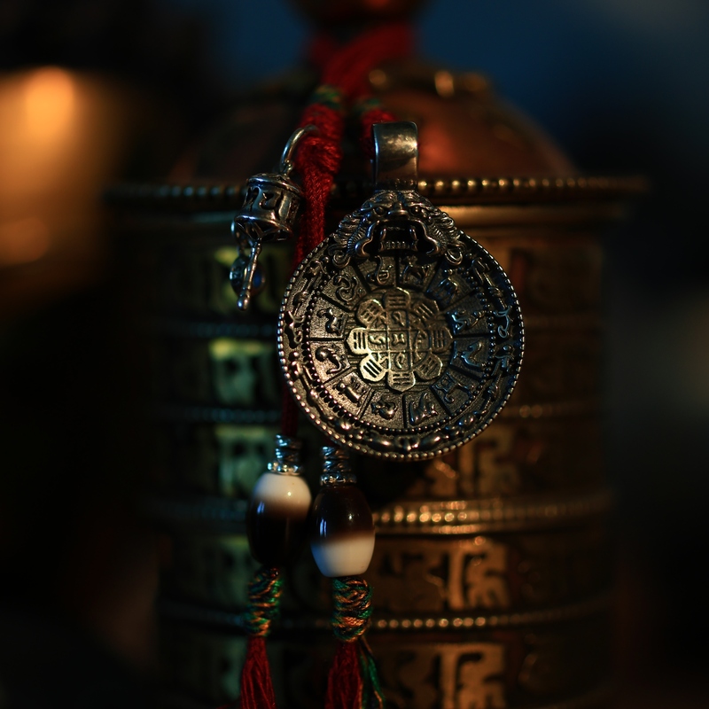 Tal Temple Pure Silver Nine Palace and Eight Trigrams Accessories/Components: Pure Silver Prayer Beads and Dzi Beads