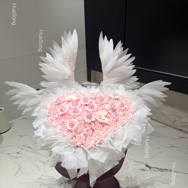 Creative Eternal Flower with Movable Angel Wings, Hug Bucket, Valentine's Day 520 Gift for Girlfriend, Birthday, Chinese Valentine's Day Gift