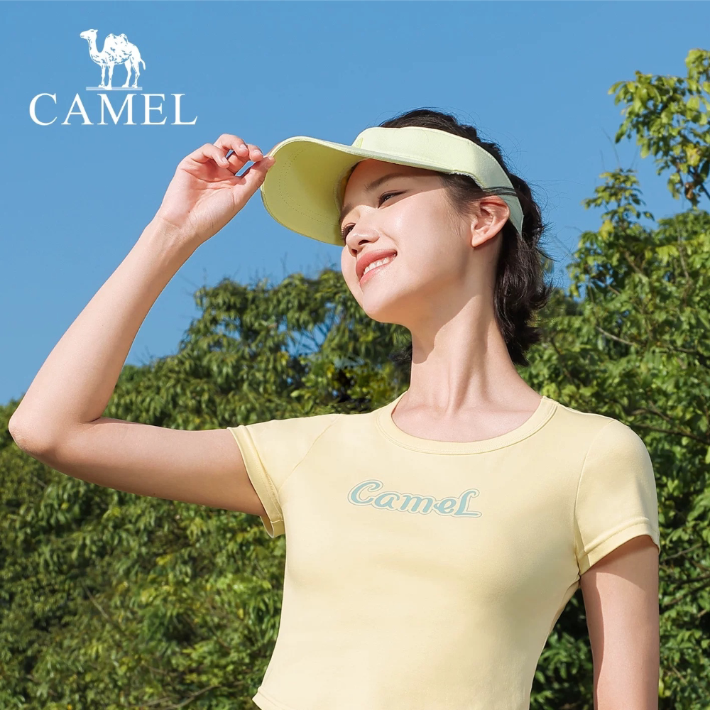 骆驼瑜伽T恤女春季速干透气运动上衣修身跑步时尚纯色健身短袖衫