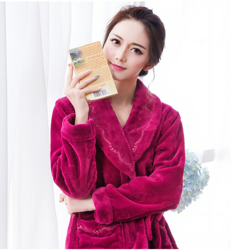 Lancome năm nay màu đỏ trung và nữ mùa thu và mùa đông dày flannel dài tie áo choàng lông cừu san hô áo tắm áo tắm đầm ngủ 2 dây