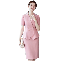 Short-sleeved suit for women pink half-sleeved work clothes beauty shop hotel club front desk reception temperament professional skirt work clothes