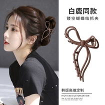 Japanese hollow bow shark clip Internet celebrity temperament hair clip Japanese and Korean simple coffee color clip headwear
