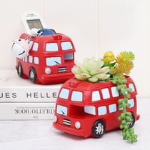 Creative double-layer red bus car resin succulent flowerpot home gardening green plant potted plant