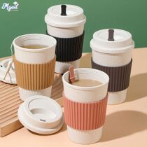 450ML Coffee Cups with lids wheat Straw Reusable Portable co