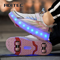 Boy Shoes Storm Walking Shoes Fall 2024 New Double Wheels Luminous Wheels Skating Shoes Children Skate Girls Four Wheels Sports