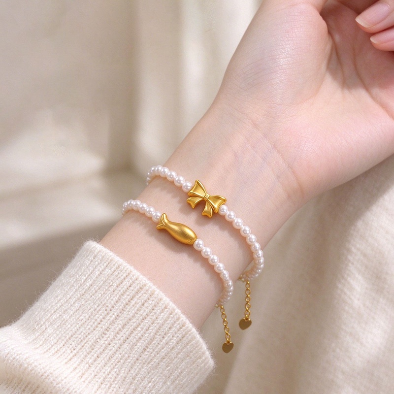 Gold Pearl Bracelet for Women, Pure Gold 999, with Small Yellow Gold Freshwater Pearls, Pure Gold Bracelet, Gift for Mom Gold Pearl Bracelet for Women, Pure Gold 999, with Small Yellow Gold Freshwater Pearls, Pure Gold Bracelet, Gift for Mom