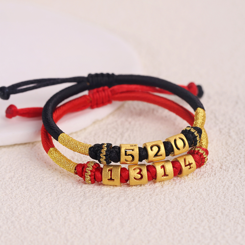 Gold 999 Pure Gold Letter Couple Bracelet 520 Lucky Beads 1314 Bracelet Valentine's Day Gift for Wife or Girlfriend Gold 999 Pure Gold Letter Couple Bracelet 520 Lucky Beads 1314 Bracelet Valentine's Day Gift for Wife or Girlfriend
