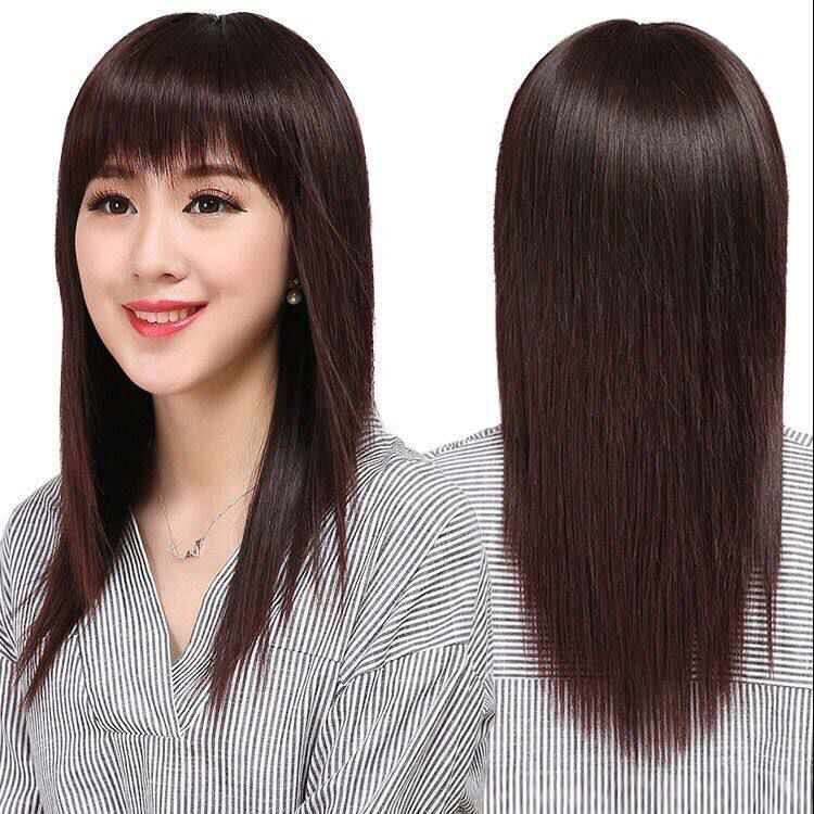 Long Straight Wig for Women, Full Head Cover, Natural Long Hair for Middle-Aged and Elderly Mothers, Shawl-Style Wig, Medium-Length
