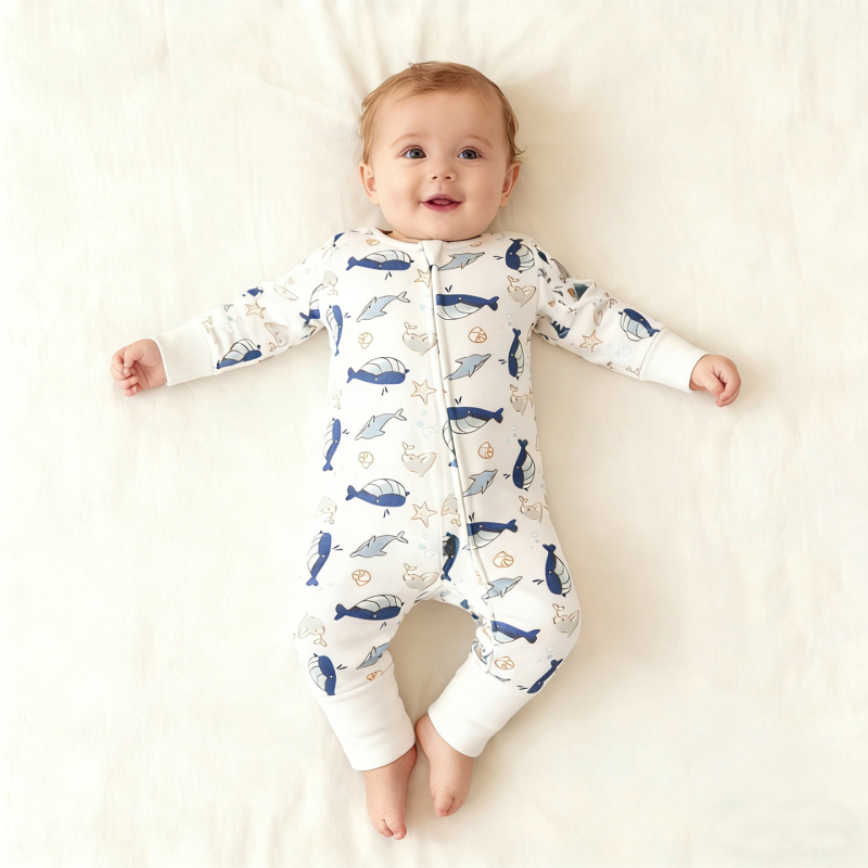 100% Cotton Baby Long-Sleeve Romper, Thin Style, Original Export Order, Single Zipper Jumpsuit, Unisex Baby Hand-Covered Pure Cotton Crawling Suit