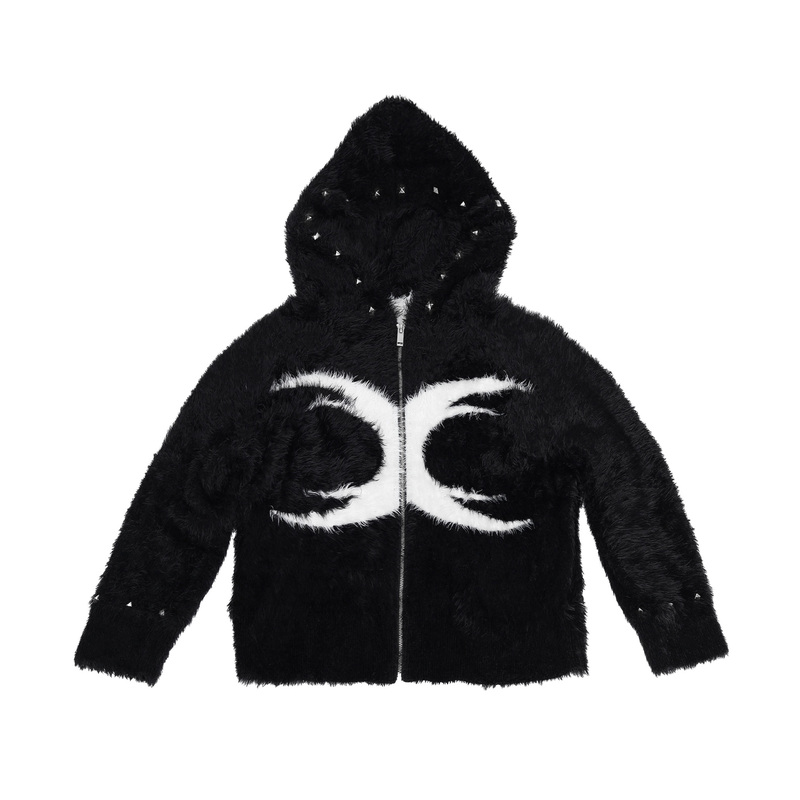 [Same Style as Zhu Zhixin] Sexxdevil Logo Mohair Sweater Cardigan Jacquard Studded Autumn and Winter Coat