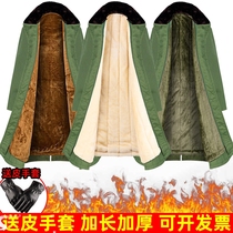 Military large coat mens winter thickened long female security guard cold-proof clothing winter clothing Northeast cotton jacket old-fashioned military cotton green coat