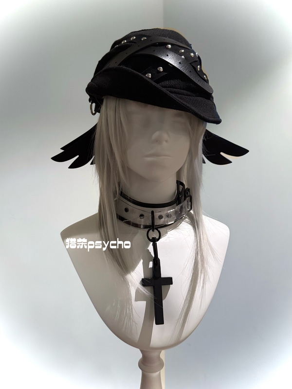 Hunting *Psycho*'Angelic Punishment' Original Wings Subculture Punk Rivet Pleated Slouchy Beret