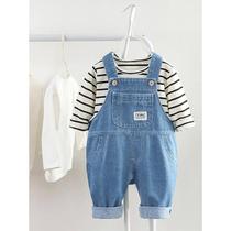 Baby clothes spring fashionable denim overalls going out clothes trendy single pants for boys and girls cute and super cute spring and autumn styles