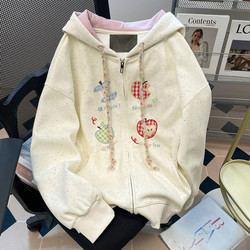Korean Early Autumn Wear Sweet Apple Gingham Sweatshirt Outwear Female Junior High School Students 2025 New arrival Hooded Cardigan Tops