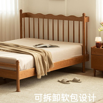 Japanese retro all solid wood double bed Ono Windsor bed 1 8m double bed cherry wood log soft package single bed