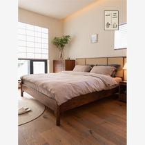 Customized new Chinese style solid wood bed black walnut rattan double bed large bed wooden bed 1 8m master bedroom thickened