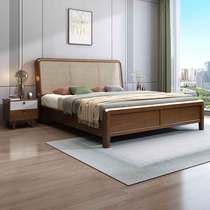 Nordic rattan solid wood bed 1.5 meters rubber wood Nankang furniture B&B style single bed master bedroom 1.8 meters double bed