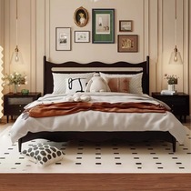 American style solid wood black retro bed modern rattan wedding bed wavy bed French mid-century style master bedroom double bed