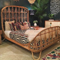 Simple rattan bed 1 5m double bed Indonesian rattan art bed hotel B&B rattan bed art Southeast Asia bed