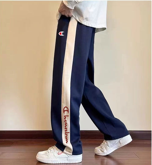 Selling Cute Championship Pure Cotton Casual Sweatpants Wide-Leg Pants for Women in Autumn and Winter Loose Color-Blocked Loose High-Waisted Velvet Sweatpants Pants