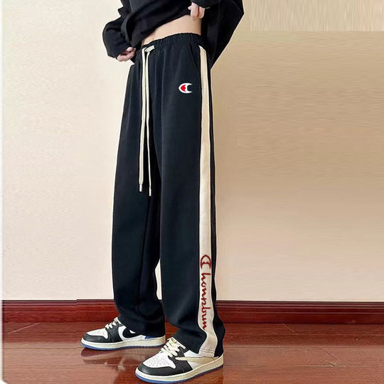 Selling Cute Championship Pure Cotton Casual Sweatpants Wide-Leg Pants for Women in Autumn and Winter Loose Color-Blocked Loose High-Waisted Velvet Sweatpants Pants