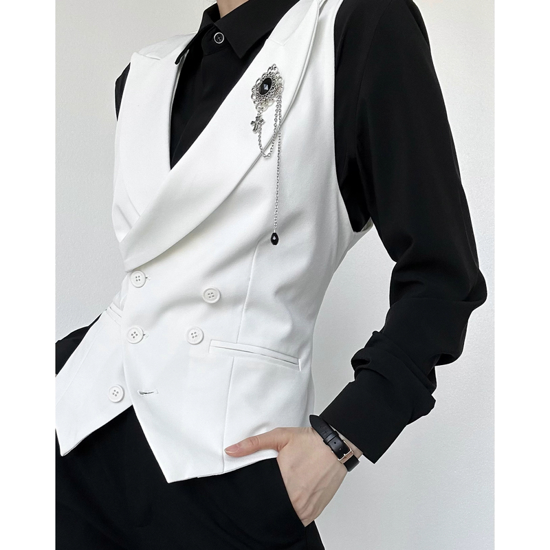 Dkjk Suit Vest Youth White Slim Fit Versatile High-End Unisex Style Sleeveless Vest Waistcoat