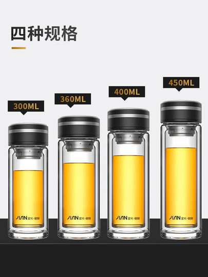 Fuguang Double-Layer Glass Cup for Men, High-Temperature Resistant Insulated Water Cup for Women, Tea Cup for Personal Use, High-End Cup