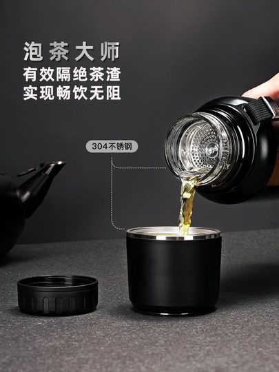 Fuguang Extra-Large Capacity Men's Double-Layer Glass Cup, Summer Outdoor Tea Cup, Portable Anti-Fall Cup, Car-Mounted Water Bottle