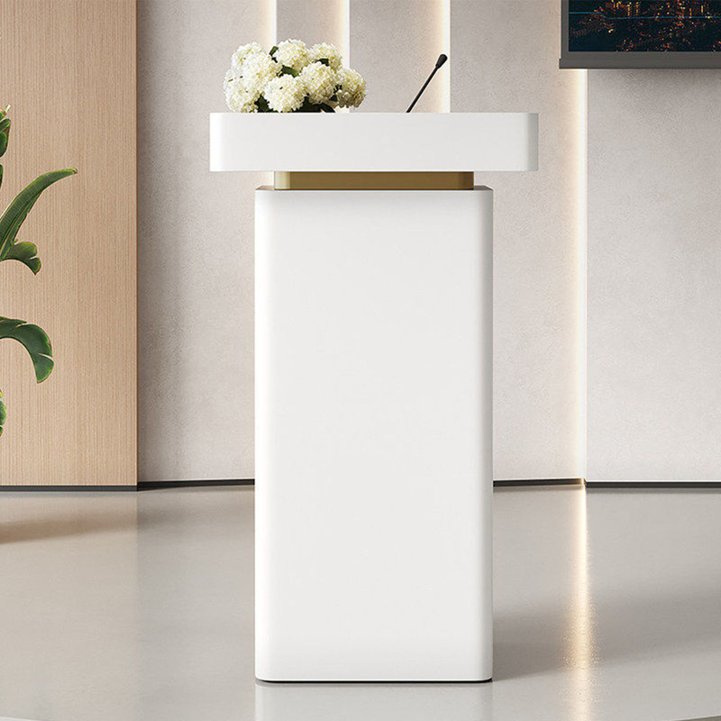 Modern Minimalist White Speech Podium, Reception Desk, Speech Table, High-End Metal Podium for Business Office Conference Room