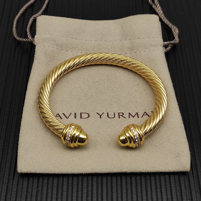 David Yurman Gold 7mm Round Bracelet with Diamonds, David Open Bracelet David Yurman Gold 7mm Round Bracelet with Diamonds, David Open Bracelet