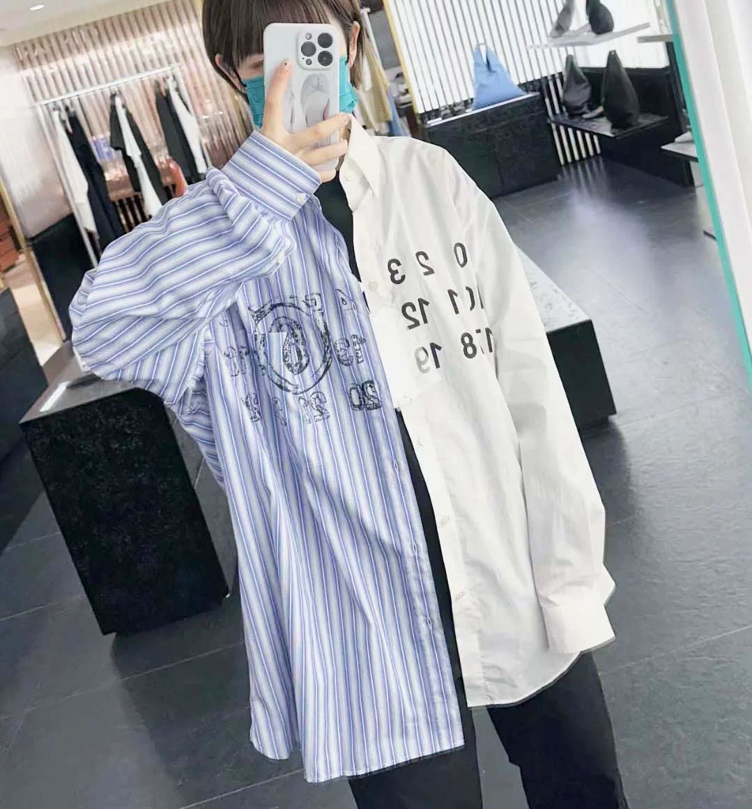 Margiela23 новая Magila MM6 строчка в полоску цифровой принт футболка мужская та же свободная длинные рукава