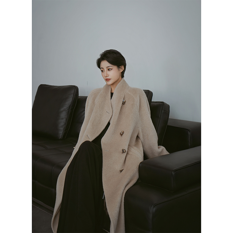 [博物館] 最高級ペルー産アルパカウールロングウールコート（冬用、エレガントな両面ウールコート）