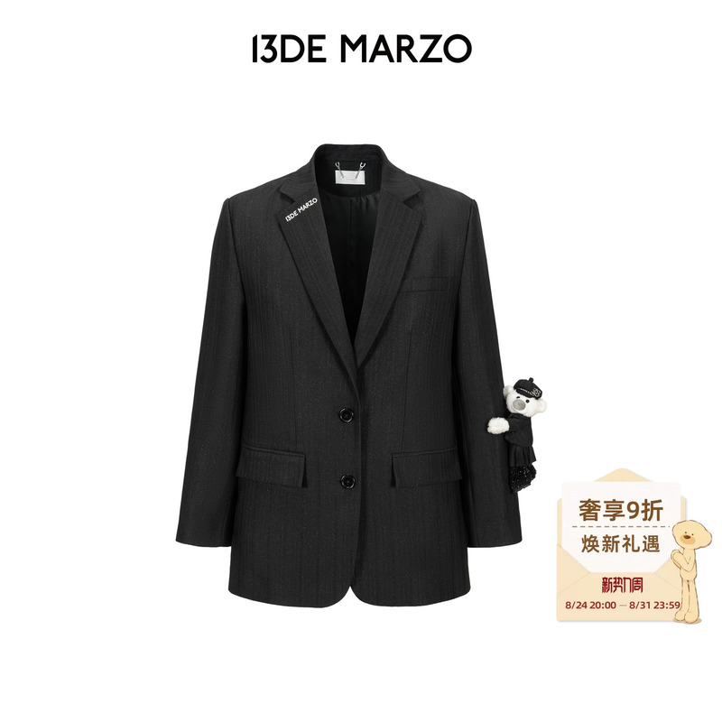 13De Marzo Unisex 2026 Autumn New Sequin Pattern Suit High-End Black Jacket