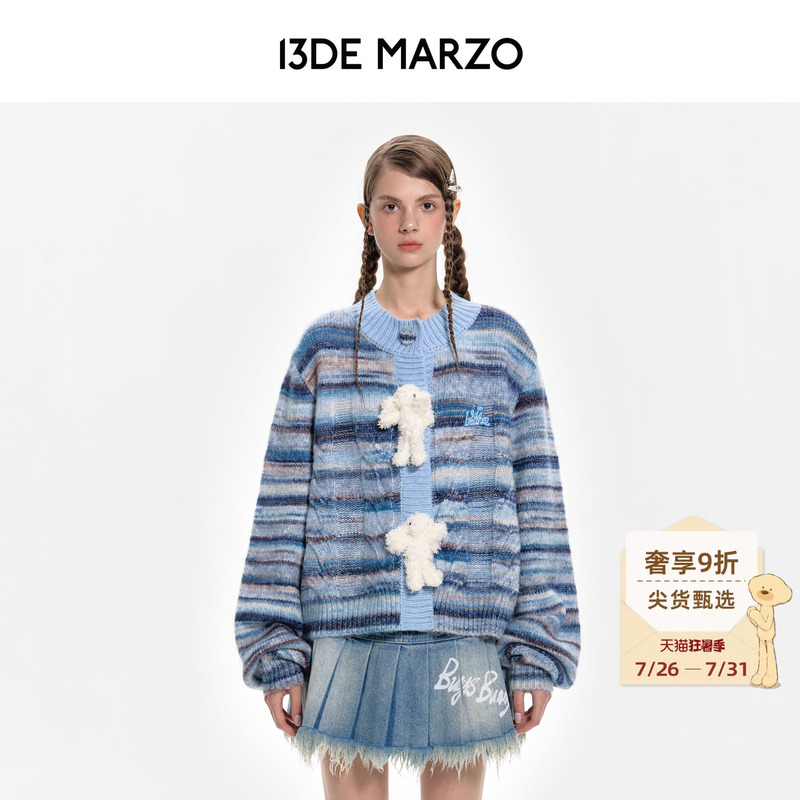 【Celebrity Style】13De Marzo Placket Bear Gradient Sweater Cardigan Top Vintage Versatile Knitted Jacket