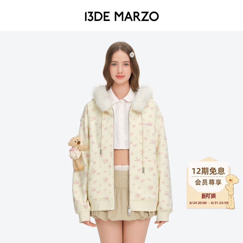 13De Marzo Floral Series 2026 Autumn New Floral Detachable Fur Collar Zipper Hooded Sweatshirt 13De Marzo Floral Series 2026 Autumn New Floral Detachable Fur Collar Zipper Hooded Sweatshirt